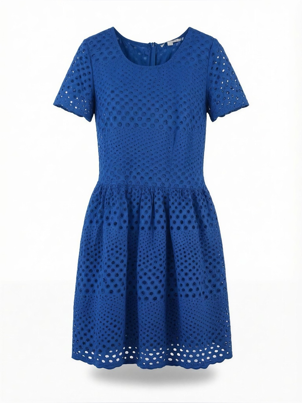 Women’s Boden Blue Eyelet Short Sleeve Fit-and-Flare Dress Size 14